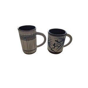 Handmade Pottery Asian Tea Cups Mugs x2 Small Tea or Espresso Mugs Beautiful